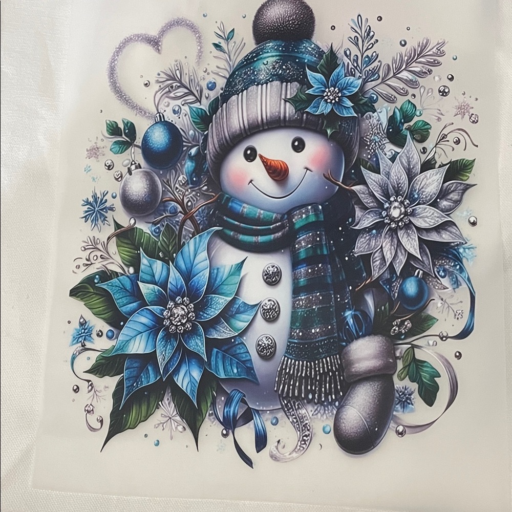 Gildan Black T-Shirt with Blue and Silver Snowman Design
